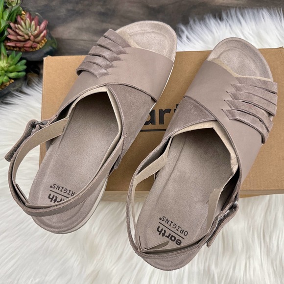 NIB Earth Suzie 9M Leather Woven lightweight Slingback Sandals Taupe - Picture 9 of 12